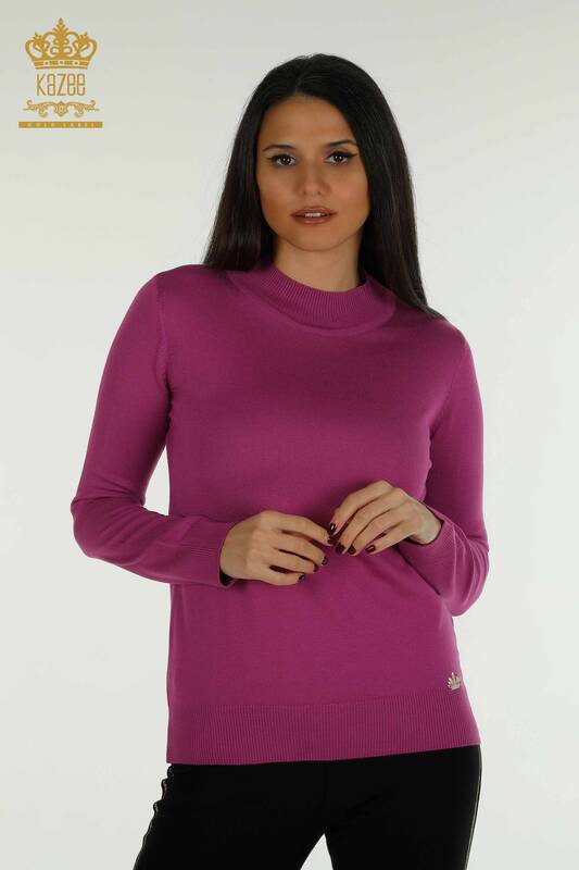 Женский трикотажный свитер оптом с высоким воротником, базовый сиреневый - 30613 | КАZEE