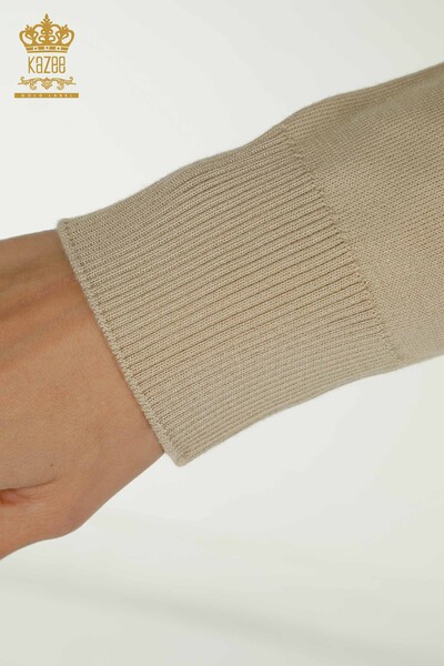 Женский вязаный свитер оптом с высоким воротником, базовый светло-бежевый - 30613 | КАZEE - Thumbnail