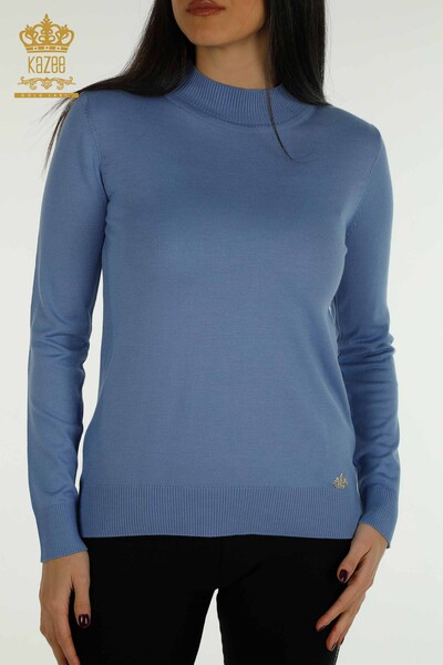 Женский вязаный свитер оптом с высоким воротником, базовый темно-синий - 30613 | КАZEE - Thumbnail
