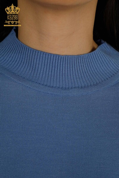 Женский вязаный свитер оптом с высоким воротником, базовый темно-синий - 30613 | КАZEE - Thumbnail