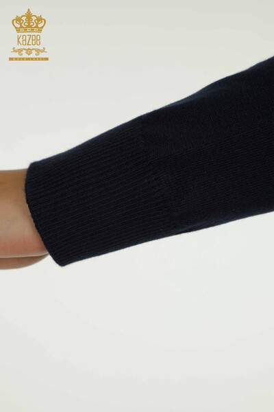 Женский вязаный свитер с высоким воротником оптом, базовый темно-синий - 30613 | КАZEE - Thumbnail