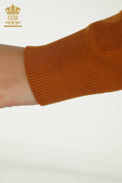Женский вязаный свитер с высоким воротником оптом, базовый коричневый - 30613 | КАZEE - Thumbnail
