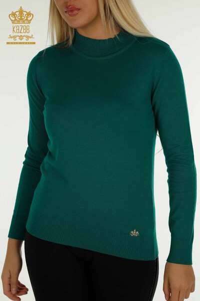 Женский вязаный свитер с высоким воротником оптом, базовый зеленый - 30613 | КАZEE - Thumbnail