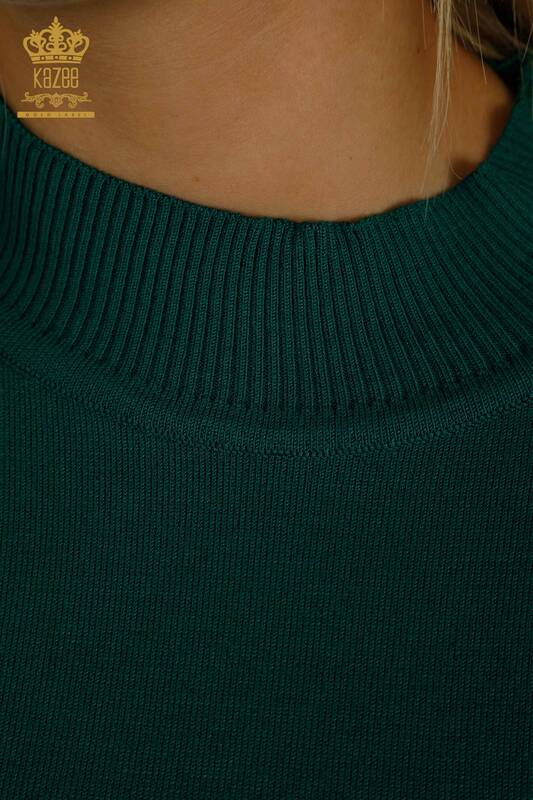 Женский вязаный свитер с высоким воротником оптом, базовый зеленый - 30613 | КАZEE