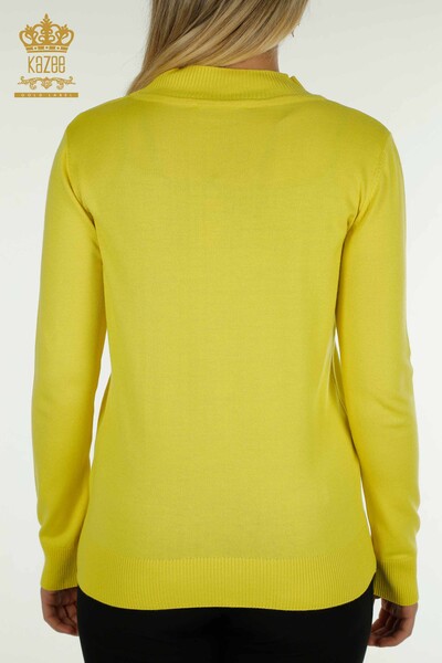 Женский вязаный свитер с высоким воротником оптом, базовый желтый - 30613 | КАZEE - Thumbnail