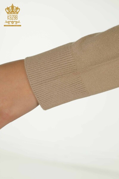 Женский вязаный свитер с высоким воротником бежевого цвета оптом - 30454 | КАZEE - Thumbnail