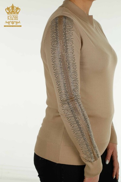 Женский вязаный свитер с высоким воротником бежевого цвета оптом - 30564 | КАZEE - Thumbnail