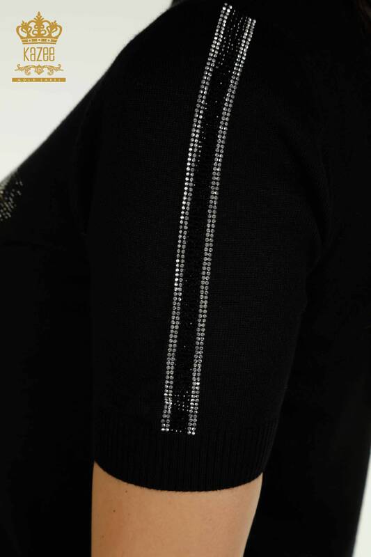 Женский вязаный свитер с высоким воротником оптом, черный - 30642 | КАZEE