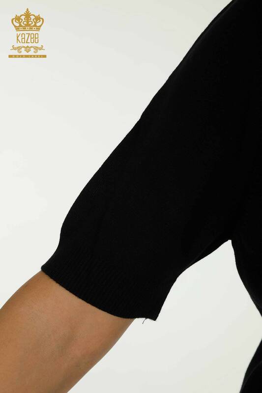 Женский вязаный свитер с высоким воротником оптом, черный - 30670 | КАZEE