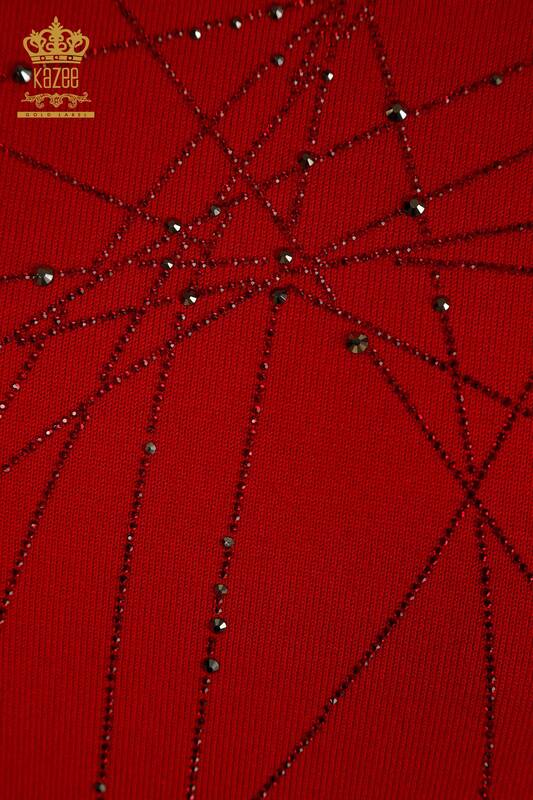 Женский вязаный свитер с высоким воротником оптом, красный - 30454 | КАZEE