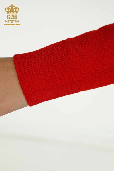 Женский вязаный свитер с высоким воротником оптом, красный - 30454 | КАZEE - Thumbnail