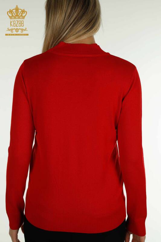 Женский вязаный свитер с высоким воротником оптом, красный - 30454 | КАZEE