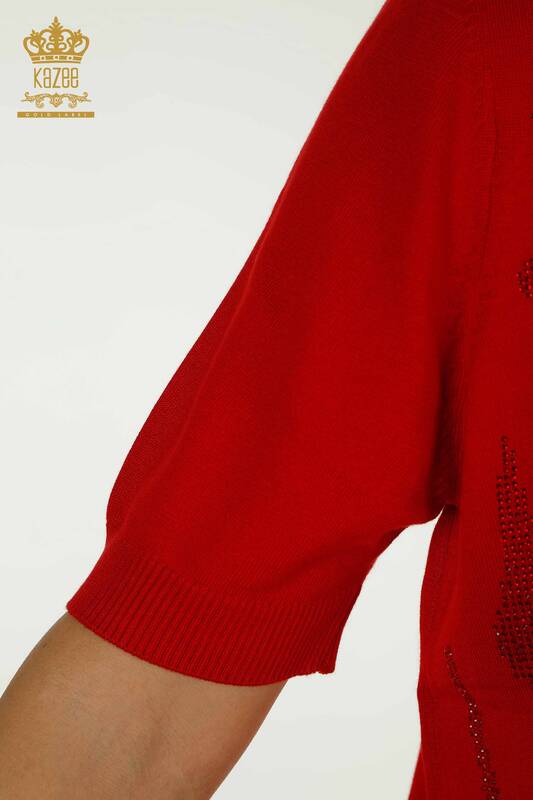 Женский вязаный свитер с высоким воротником оптом, красный - 30670 | КАZEE