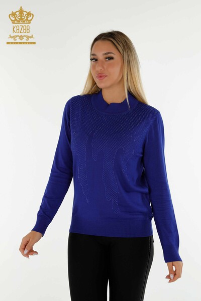 Женский вязаный свитер с высоким воротником оптом, электрический цвет - 30390 | КAZEE - Thumbnail