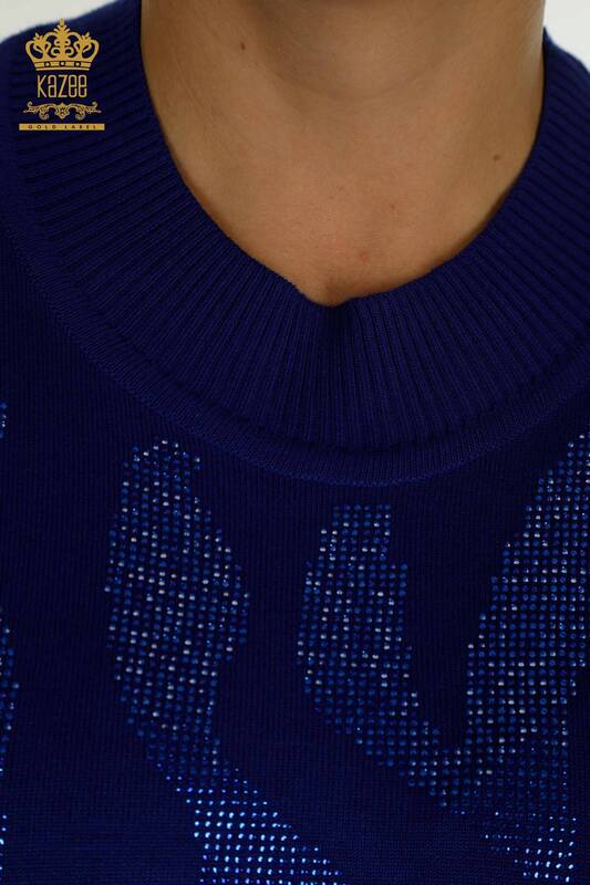 Женский вязаный свитер с высоким воротником оптом Электрический цвет - 30670 | КAZEE