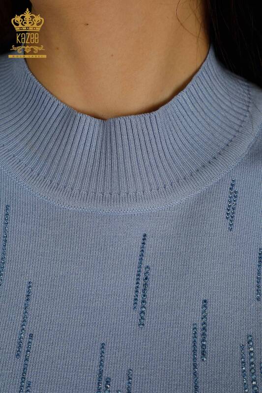 Женский вязаный свитер с высоким воротником оптом, синий - 30599 | КАZEE