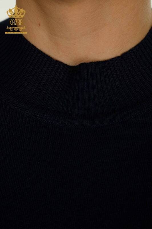 Женский вязаный свитер с высоким воротником темно-синий оптом - 30564 | КАZEE