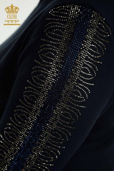 Женский вязаный свитер с высоким воротником темно-синий оптом - 30564 | КАZEE - Thumbnail