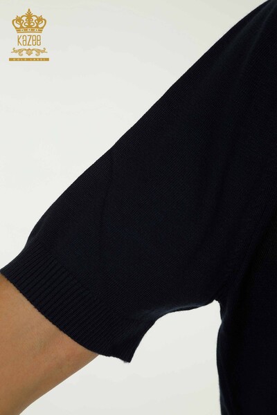 Женский вязаный свитер с высоким воротником темно-синий оптом - 30670 | КАZEE - Thumbnail
