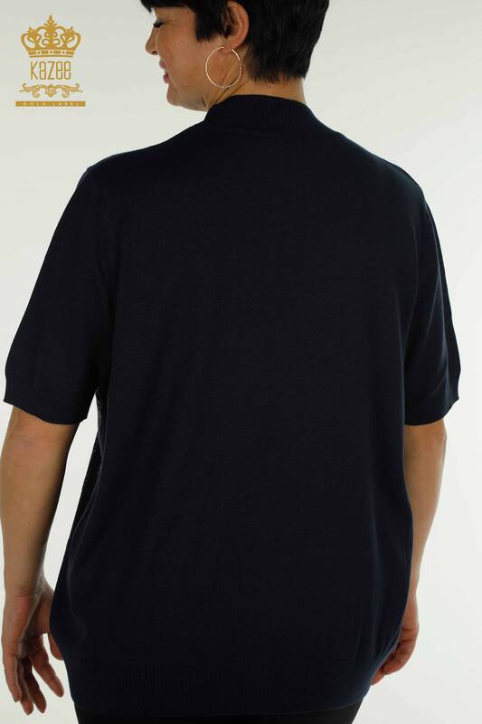 Женский вязаный свитер с высоким воротником темно-синий оптом - 30670 | КАZEE