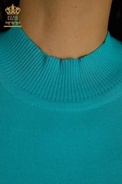 Женский вязаный свитер с высоким воротником из вискозы, бирюзовый оптом - 16168 | КАZEE - Thumbnail