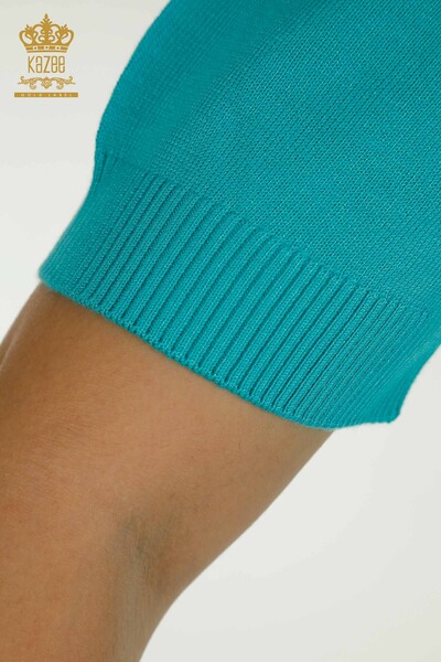 Женский вязаный свитер с высоким воротником из вискозы, бирюзовый оптом - 16168 | КАZEE - Thumbnail