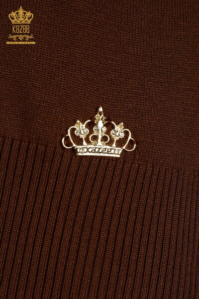 Женский вязаный свитер с высоким воротником из вискозы коричневого цвета оптом - 16168 | КАZEE - Thumbnail