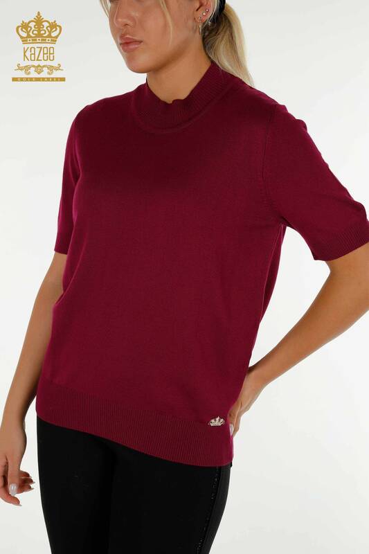 Женский вязаный свитер с высоким воротником из вискозы, сиреневый оптом - 16168 | КАZEE