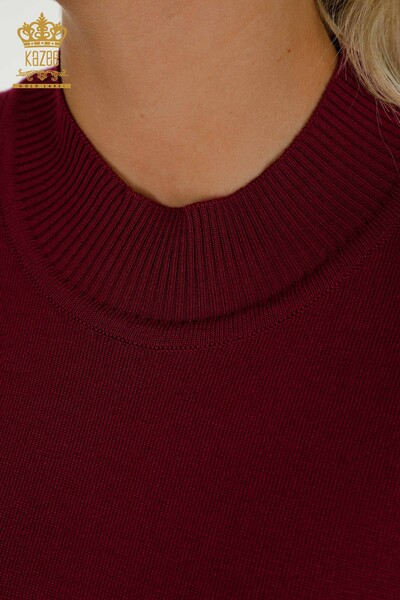 Женский вязаный свитер с высоким воротником из вискозы, сиреневый оптом - 16168 | КАZEE - Thumbnail