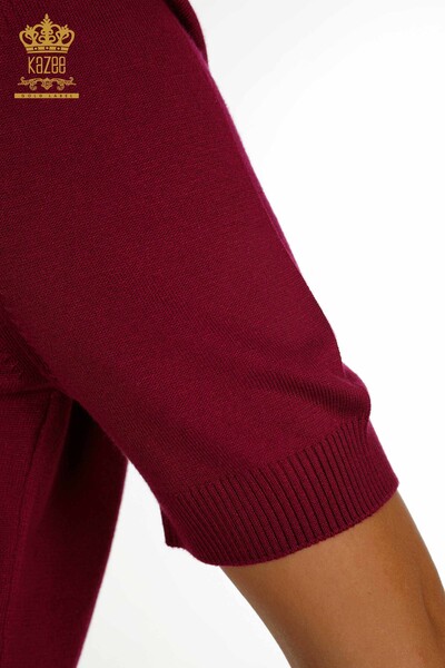 Женский вязаный свитер с высоким воротником из вискозы, сиреневый оптом - 16168 | КАZEE - Thumbnail