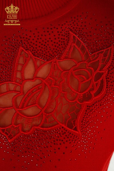 Красный женский трикотаж с деталями из тюля оптом - 30768 | КАZEE - Thumbnail (2)