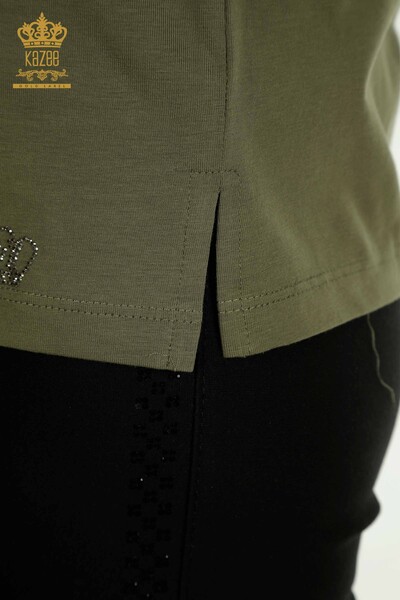 Женская блузка оптом с каменной вышивкой цвета хаки - 79565 | КАZEE - Thumbnail