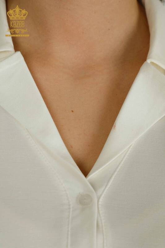 Женская блузка поло цвета экрю оптом - 79503 | КАZEE