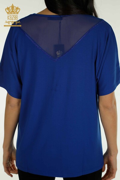 Женская блузка Сакс с каменной вышивкой оптом - 79107 | КАZEE - Thumbnail