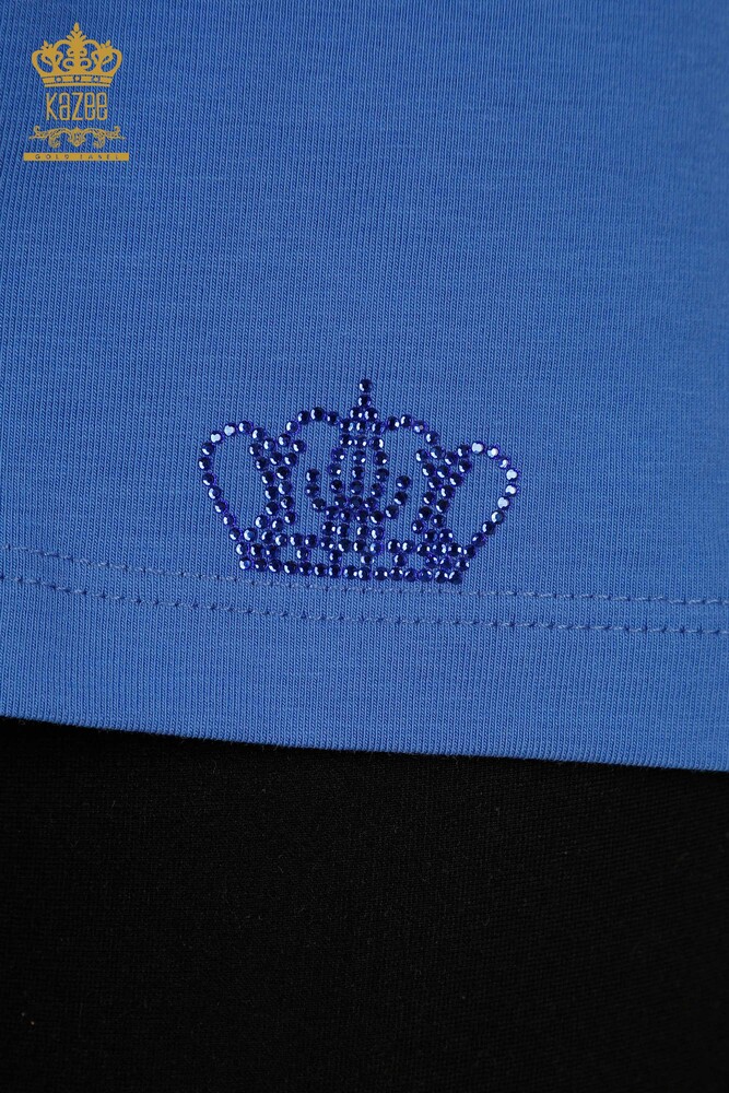 Женская блузка Сакс с каменной вышивкой оптом - 79565 | КАZEE - 4