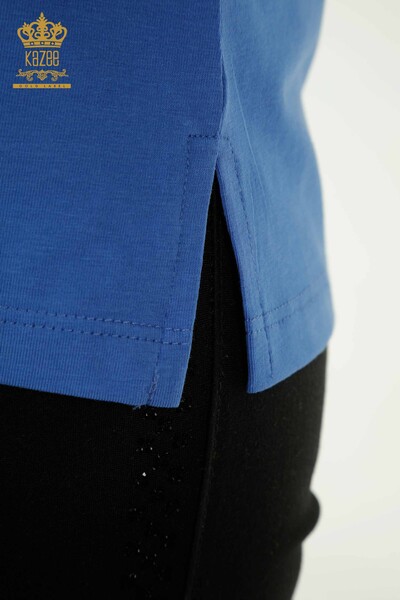 Женская блузка Сакс с каменной вышивкой оптом - 79565 | КАZEE - Thumbnail
