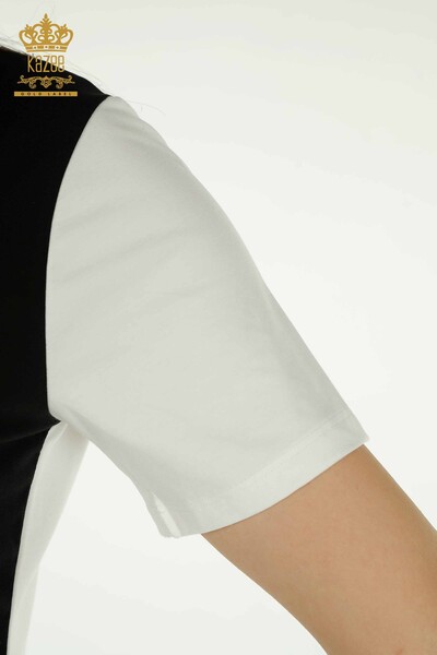 Женская блузка оптом с вышивкой камнями экрю-бежевого цвета - 79529 | КАZEE - Thumbnail