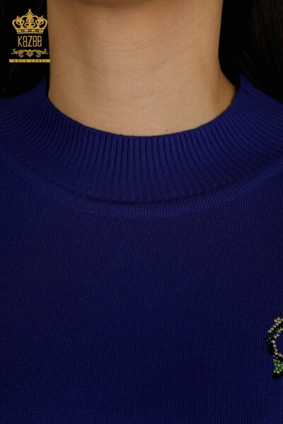 Женский трикотаж оптом Свитер с цветочным узором на плечах Сакс - 30542 | КАZEE - Thumbnail (2)