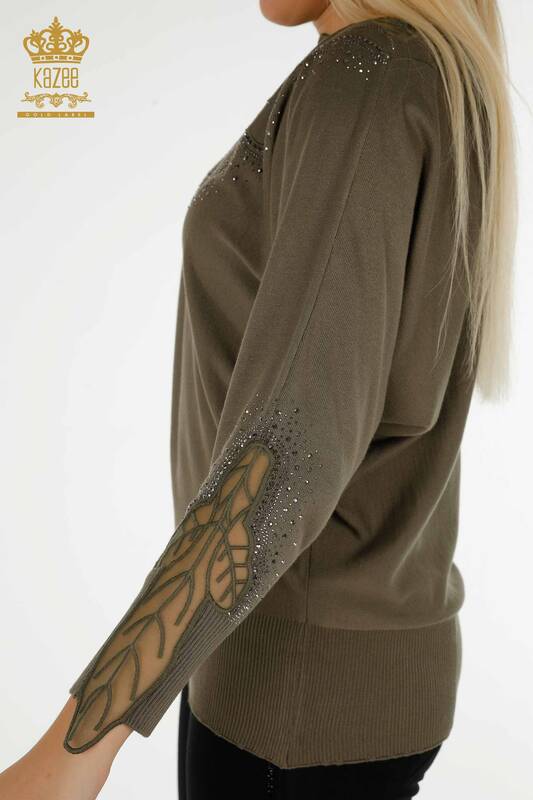 Женский трикотаж оптом, свитер из тюля цвета хаки - 30662 | Кazee