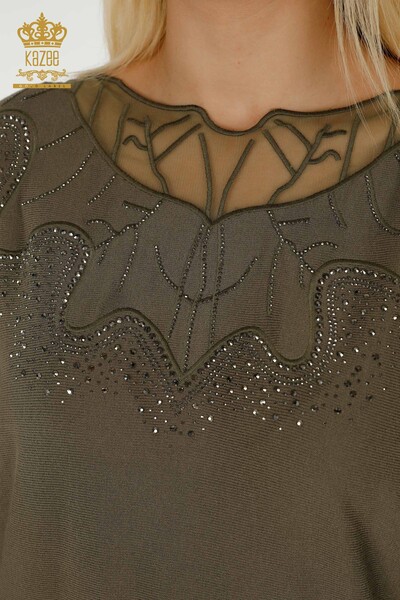 Женский трикотаж оптом, свитер из тюля цвета хаки - 30662 | Кazee - Thumbnail
