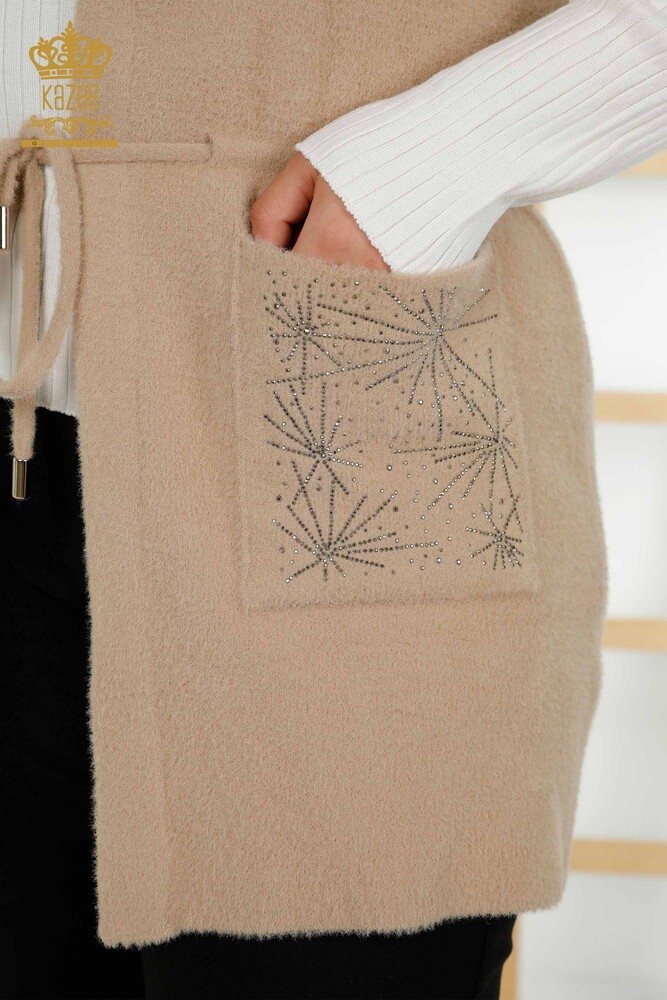 Женский жилет с двумя карманами оптом, бежевый - 30582 | КАZEE - 4