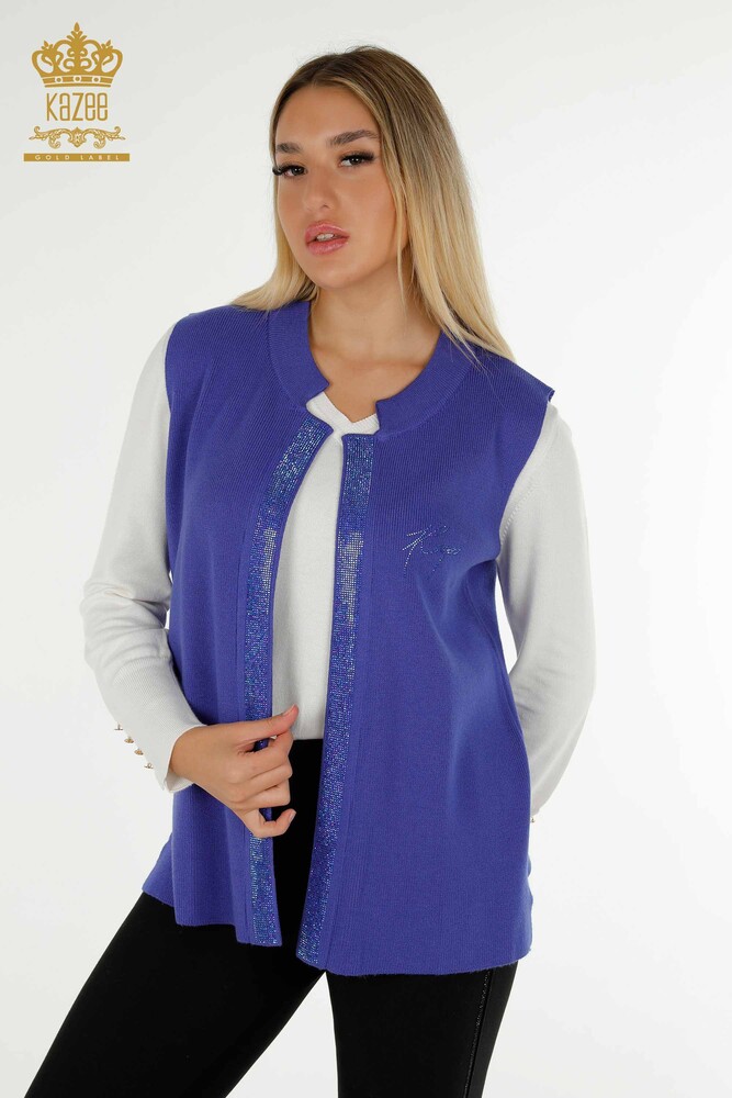 Женский жилет Сакс с вышивкой камнями оптом - 30411 | КАZEE - 1