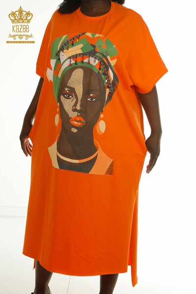 S&M - Женское платье из бисера оранжевого цвета оптом - 2402-231001 | S&M