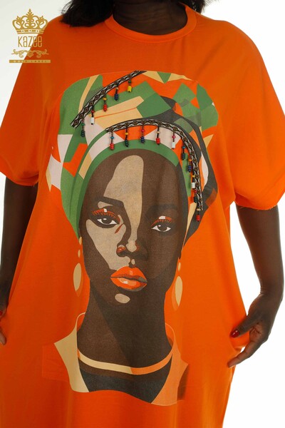S&M - Женское платье из бисера оранжевого цвета оптом - 2402-231001 | S&M (1)