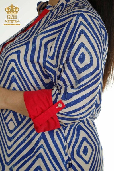 Оптовая продажа женских платьев с карманами, электрический цвет - 2402-211647 | S&M - Thumbnail