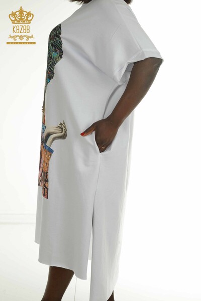Женское платье с карманами оптом, цвета экрю - 2402-231039 | S&M - Thumbnail