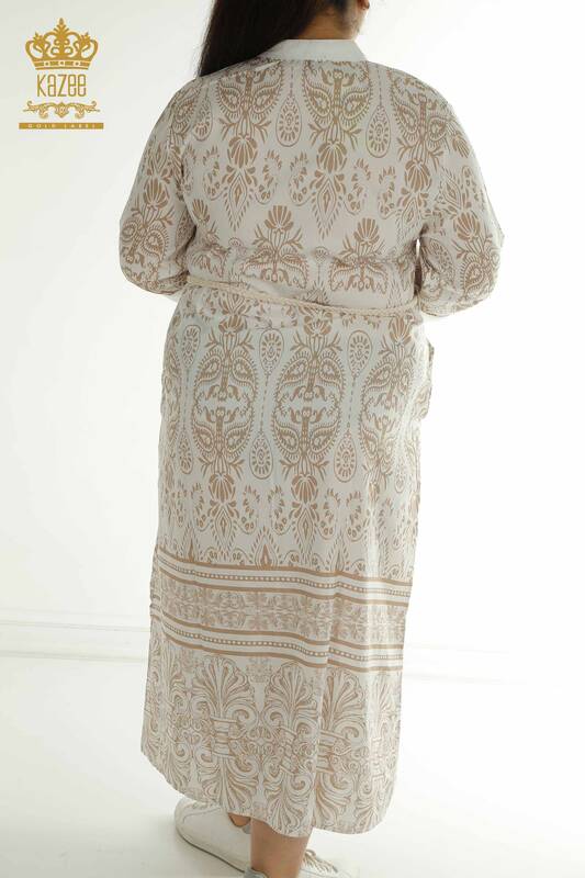 Женское платье оптом с завязкой на талии, бежевый - 2402-211682 | S&M