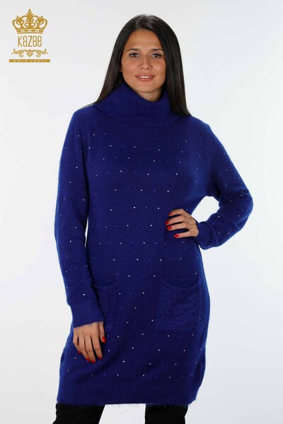 Женская Ангорская Туника с Вышитыми Камнями, Два Кармана Подробно - 18876 | КАZЕЕ - 12