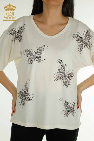 Kazee - Женская блузка оптом с рисунком бабочки цвета экрю - 79364 | КАZЕЕ (1)
