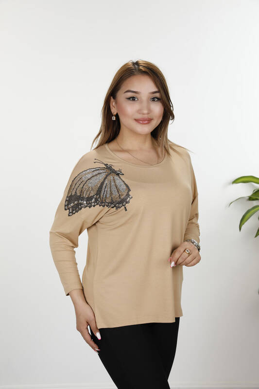 Женская блузка с круглым вырезом и бабочкой оптом - 77971 | КАZЕЕ